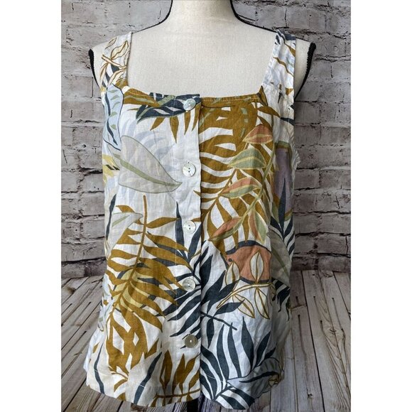 C&C California Women’s Linen Tropical Print Tank Top Shirt Button Size S - Picture 1 of 5